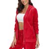 image:imageMAGCOMSEN Womens Velour Hooded Jacket Long Sleeve Full Zip Outerwear Soft Warm Velvet Jacket with Side PocketsRed