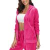 image:imageMAGCOMSEN Womens Velour Hooded Jacket Long Sleeve Full Zip Outerwear Soft Warm Velvet Jacket with Side PocketsRose