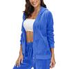 image:imageMAGCOMSEN Womens Velour Hooded Jacket Long Sleeve Full Zip Outerwear Soft Warm Velvet Jacket with Side PocketsSea Blue