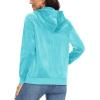 image:imageMAGCOMSEN Womens Velour Hooded Jacket Long Sleeve Full Zip Outerwear Soft Warm Velvet Jacket with Side PocketsWater Blue