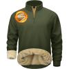 image:imageMAGCOMSEN Mens Quarter Zip Pullover Heavyweight Sherpa Lined Sweatshirt Warm Fleece 14 Pullover Winter Golf CasualArmy Green