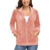 image:imageMAGCOMSEN Womens Velour Hooded Jacket Long Sleeve Full Zip Outerwear Soft Warm Velvet Jacket with Side PocketsApricot