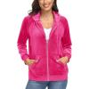 image:imageMAGCOMSEN Womens Velour Hooded Jacket Long Sleeve Full Zip Outerwear Soft Warm Velvet Jacket with Side PocketsRose