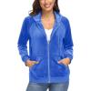 image:imageMAGCOMSEN Womens Velour Hooded Jacket Long Sleeve Full Zip Outerwear Soft Warm Velvet Jacket with Side PocketsSea Blue
