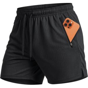 image:imageMAGCOMSEN Mens 5 Athletic Running Shorts Mesh Quick Dry Lightweight Linerless Gym Workout Shorts with Zipper PocketsBlack