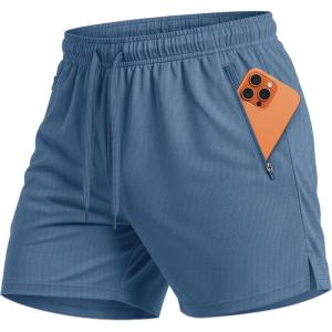 image:imageMAGCOMSEN Mens 5 Athletic Running Shorts Mesh Quick Dry Lightweight Linerless Gym Workout Shorts with Zipper PocketsBlue Grey
