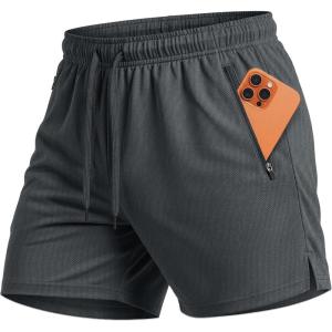 image:imageMAGCOMSEN Mens 5 Athletic Running Shorts Mesh Quick Dry Lightweight Linerless Gym Workout Shorts with Zipper PocketsDark Grey