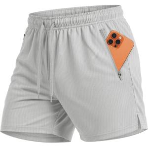 image:imageMAGCOMSEN Mens 5 Athletic Running Shorts Mesh Quick Dry Lightweight Linerless Gym Workout Shorts with Zipper PocketsLight Grey