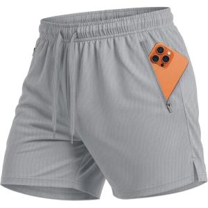 image:imageMAGCOMSEN Mens 5 Athletic Running Shorts Mesh Quick Dry Lightweight Linerless Gym Workout Shorts with Zipper PocketsMedium Grey