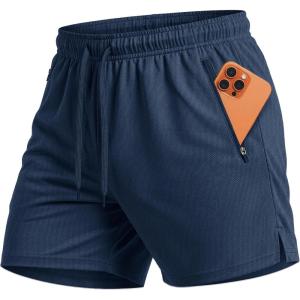 image:imageMAGCOMSEN Mens 5 Athletic Running Shorts Mesh Quick Dry Lightweight Linerless Gym Workout Shorts with Zipper PocketsNavy