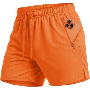 image:imageMAGCOMSEN Mens 5 Athletic Running Shorts Mesh Quick Dry Lightweight Linerless Gym Workout Shorts with Zipper PocketsOrange