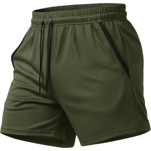 image:imageMAGCOMSEN Mens 5 Athletic Running Shorts Quick Dry Lightweight Linerless Mesh Workout Gym Active Shorts with PocketsArmy Green
