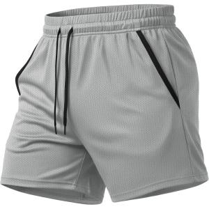 image:imageMAGCOMSEN Mens 5 Athletic Running Shorts Quick Dry Lightweight Linerless Mesh Workout Gym Active Shorts with PocketsLight Grey