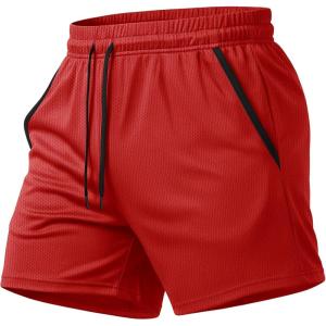 image:imageMAGCOMSEN Mens 5 Athletic Running Shorts Quick Dry Lightweight Linerless Mesh Workout Gym Active Shorts with PocketsRed