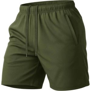 image:imageMAGCOMSEN Mens 7 Athletic Running Shorts Quick Dry Lightweight Mesh Basketball Workout Shorts with Zipper PocketsArmy Green