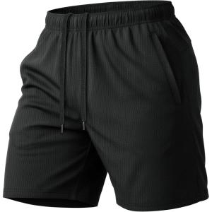 image:imageMAGCOMSEN Mens 7 Athletic Running Shorts Quick Dry Lightweight Mesh Basketball Workout Shorts with Zipper PocketsBlack
