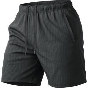 image:imageMAGCOMSEN Mens 7 Athletic Running Shorts Quick Dry Lightweight Mesh Basketball Workout Shorts with Zipper PocketsDark Grey