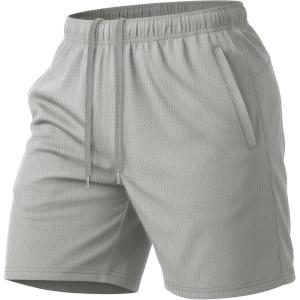 image:imageMAGCOMSEN Mens 7 Athletic Running Shorts Quick Dry Lightweight Mesh Basketball Workout Shorts with Zipper PocketsLight Grey