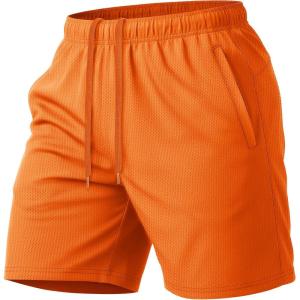 image:imageMAGCOMSEN Mens 7 Athletic Running Shorts Quick Dry Lightweight Mesh Basketball Workout Shorts with Zipper PocketsOrange