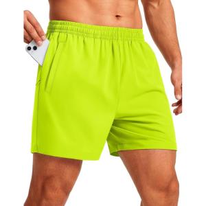 image:imageMAGCOMSEN Mens Athletic Shorts 5 Quick Dry Lightweight Linerless Gym Workout Hiking Shorts with Zipper PocketsYellow Green