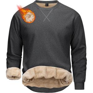 image:imageMAGCOMSEN Mens Crewneck Sweatshirt Sherpa Lined Casual Fleece Pullover Thermal Winter Warm Heavyweight Cotton SweatShirtsGray