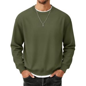 image:imageMAGCOMSEN Mens Fleece Lined Sweatshirts Long Sleeve Crewneck Pullover Winter Fall Warm Casual SweatshirtArmy Green