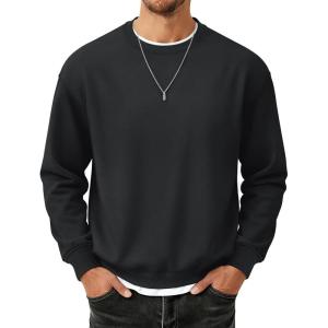 image:imageMAGCOMSEN Mens Fleece Lined Sweatshirts Long Sleeve Crewneck Pullover Winter Fall Warm Casual SweatshirtBlack