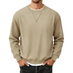 image:imageMAGCOMSEN Mens Fleece Lined Sweatshirts Long Sleeve Crewneck Pullover Winter Fall Warm Casual SweatshirtKhaki