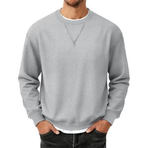 image:imageMAGCOMSEN Mens Fleece Lined Sweatshirts Long Sleeve Crewneck Pullover Winter Fall Warm Casual SweatshirtLight Gray