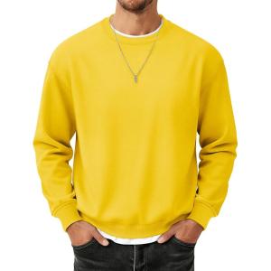 image:imageMAGCOMSEN Mens Fleece Lined Sweatshirts Long Sleeve Crewneck Pullover Winter Fall Warm Casual SweatshirtYellow