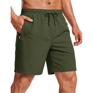 image:imageMAGCOMSEN Mens Hiking Shorts 7 Quick Dry Lightweight 3 Zipper Pockets Summer Workout Gym Athletic Running Shorts MenArmygreen
