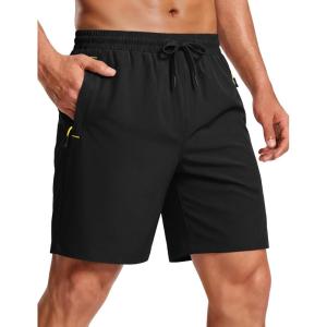 image:imageMAGCOMSEN Mens Hiking Shorts 7 Quick Dry Lightweight 3 Zipper Pockets Summer Workout Gym Athletic Running Shorts MenBlack