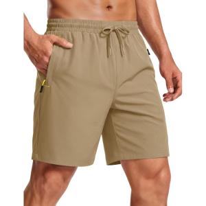 image:imageMAGCOMSEN Mens Hiking Shorts 7 Quick Dry Lightweight 3 Zipper Pockets Summer Workout Gym Athletic Running Shorts MenKhaki