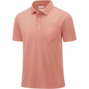 image:imageMAGCOMSEN Mens Polo Shirt Quick Dry Performance Short Sleeve Tactical Shirts Pique Jersey Golf ShirtPink