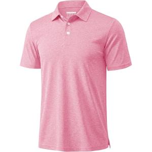 image:imageMAGCOMSEN Mens Polo Shirts Short Sleeve Moisture Wicking Performance Collared Shirt 3 Button Casual Work Golf Polos1 Pink