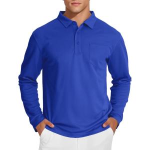 image:imageMAGCOMSEN Mens Polo Shirts with Pocket Long Sleeve Golf Quick Dry Shirts Performance Athletic Work Casual Collared ShirtBright Blue