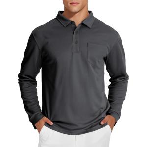 image:imageMAGCOMSEN Mens Polo Shirts with Pocket Long Sleeve Golf Quick Dry Shirts Performance Athletic Work Casual Collared ShirtDark Grey