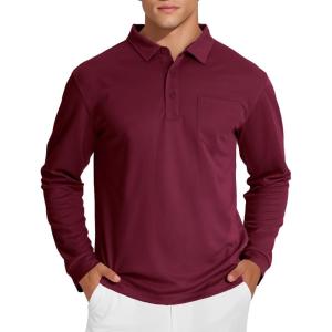 image:imageMAGCOMSEN Mens Polo Shirts with Pocket Long Sleeve Golf Quick Dry Shirts Performance Athletic Work Casual Collared ShirtWine Red