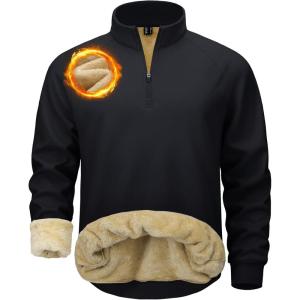 image:imageMAGCOMSEN Mens Quarter Zip Pullover Heavyweight Sherpa Lined Sweatshirt Warm Fleece 14 Pullover Winter Golf CasualBlack