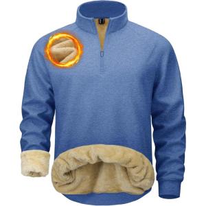 image:imageMAGCOMSEN Mens Quarter Zip Pullover Heavyweight Sherpa Lined Sweatshirt Warm Fleece 14 Pullover Winter Golf CasualGrey Blue
