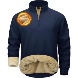 image:imageMAGCOMSEN Mens Quarter Zip Pullover Heavyweight Sherpa Lined Sweatshirt Warm Fleece 14 Pullover Winter Golf CasualNavy
