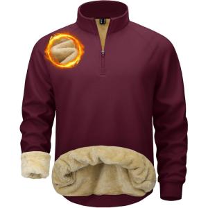 image:imageMAGCOMSEN Mens Quarter Zip Pullover Heavyweight Sherpa Lined Sweatshirt Warm Fleece 14 Pullover Winter Golf CasualWine Red