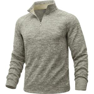 image:imageMAGCOMSEN Mens Quarter Zip Pullover Long Sleeve Fleece Lined Sweatshirts 14 Zip Golf Sweater Winter CasualKhaki