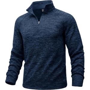 image:imageMAGCOMSEN Mens Quarter Zip Pullover Long Sleeve Fleece Lined Sweatshirts 14 Zip Golf Sweater Winter CasualNavy
