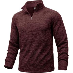 image:imageMAGCOMSEN Mens Quarter Zip Pullover Long Sleeve Fleece Lined Sweatshirts 14 Zip Golf Sweater Winter CasualWine Red