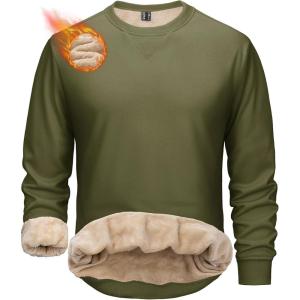 image:imageMAGCOMSEN Mens Sweatshirt Crewneck Thermal Sherpa Lined Sweatshirts Warm Winter Casual TopsArmy Green