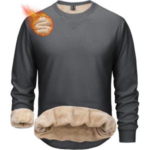 image:imageMAGCOMSEN Mens Sweatshirt Crewneck Thermal Sherpa Lined Sweatshirts Warm Winter Casual TopsDark Grey