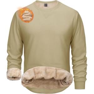 image:imageMAGCOMSEN Mens Sweatshirt Crewneck Thermal Sherpa Lined Sweatshirts Warm Winter Casual TopsKhaki