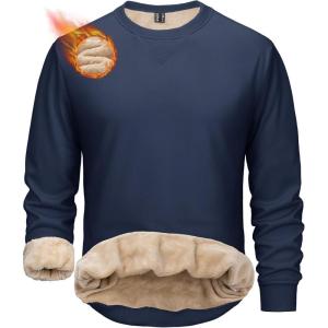 image:imageMAGCOMSEN Mens Sweatshirt Crewneck Thermal Sherpa Lined Sweatshirts Warm Winter Casual TopsNavy