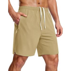 image:imageMAGCOMSEN Mens Workout Athletic Shorts 7 Lightweight Quick Dry Water Resistant Zipper Pockets Gym Hiking ShortsKhaki